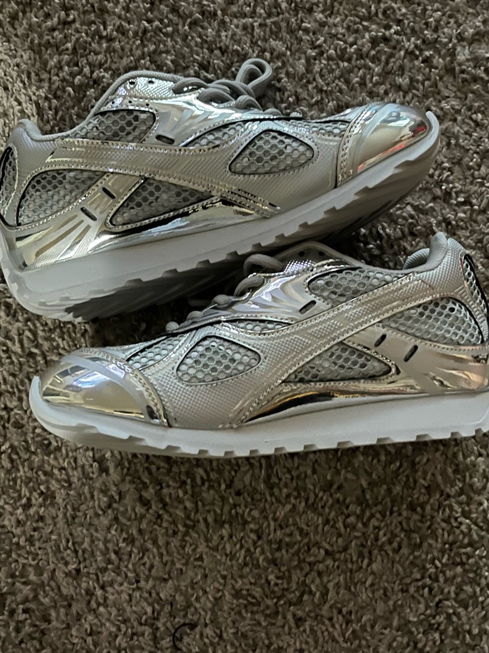 Bottega Veneta Silver Metallic Mesh Runner Sneakers